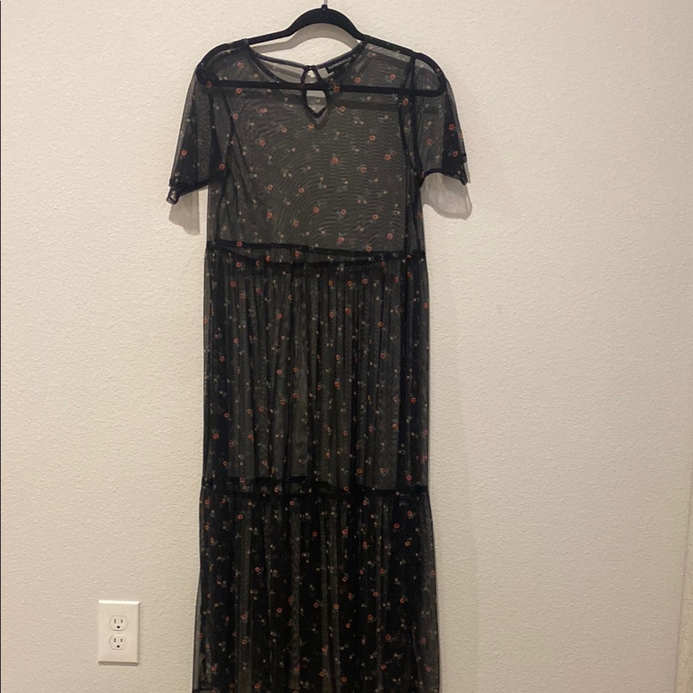 Black Mesh Floral Dress